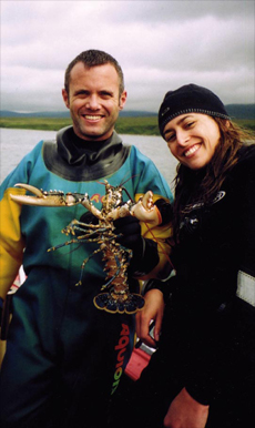 Divers and hand caught lobster