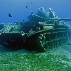 Underwater photographer Michael Wivell, wreck of tank