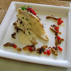 Dover sole with vanilla sabayon and red pepper oil